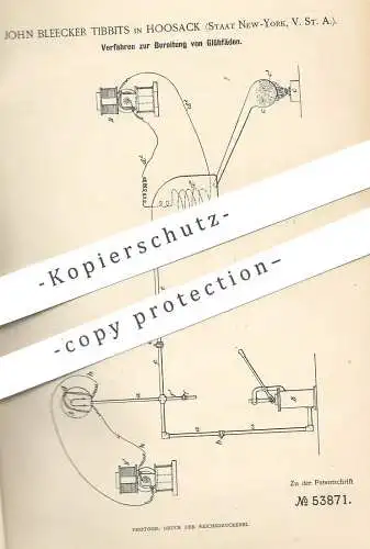 original Patent - John Bleecker Tibbits , Hoosack , New York USA 1889 , Bereitung von Glühfäden | Glühlampe | Glühlicht