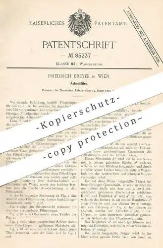 original Patent - Friedrich Breyer , Wien , 1895 , Asbestfilter | Asbest - Filter | Wasserfilter | Filtern !!!