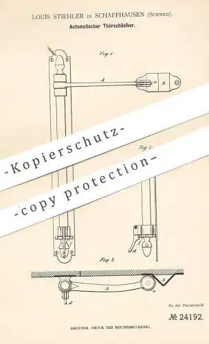 original Patent - Louis Stiehler , Schaffhausen , Schweiz , 1883 , Automatischer Türschließer | Tür , Türen , Schloss !