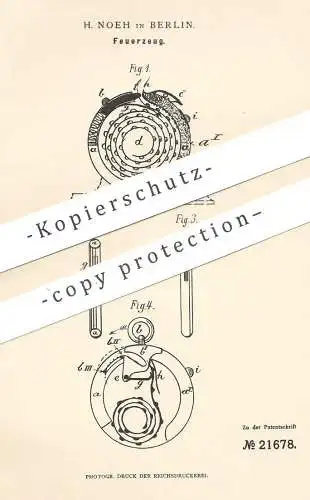 original Patent - H. Noeh , Berlin , 1882 , Feuerzeug | Taschenfeuerzeug | Feuer , Zünder | Taschenuhr !!