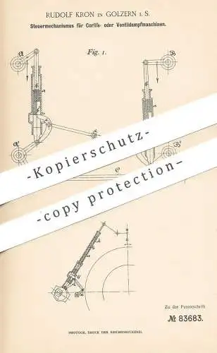 original Patent - Rudolf Kron , Golzern , 1894 , Steuerung für Corliss- o. Ventildampfmaschinen | Dampfmaschine , Motor