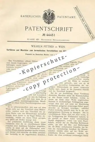 original Patent - Wilhelm Pittner , Wien , Österreich 1887 , hermetisches Verschließen von Metall - Hülse | Sprengstoff