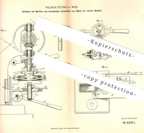 original Patent - Wilhelm Pittner , Wien , Österreich 1887 , hermetisches Verschließen von Metall - Hülse | Sprengstoff