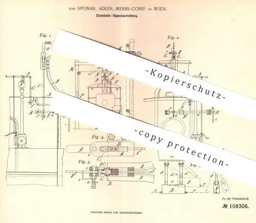 original Patent - Von Sponar , Adler , Merbs Comp. , Wien , Österreich , 1897 , Eisenbahn - Signal | Alarm , Lokomotive