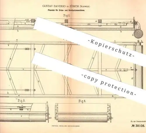 original Patent - Gustav Daverio , Zürich / Schweiz , 1886 , Plansieb für Gries- und Dunstputzmaschine | Sieb | Mühle