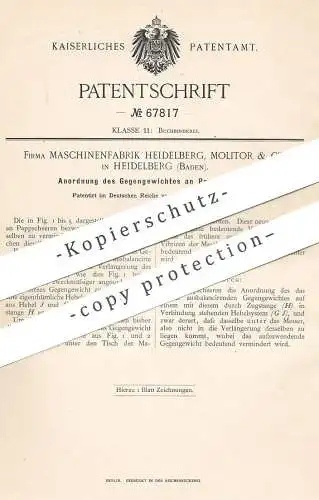 original Patent - Maschinenfabrik Heidelberg , Molitor & Cie , Heidelberg  1892 , Pappschere | Schere für Pappe | Papier