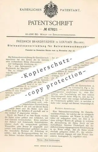 original Patent - Friedrich Brandstädter , Louvain , Belgien , 1891 , Steinauslese für Getreide - Waschmaschine | Mühle