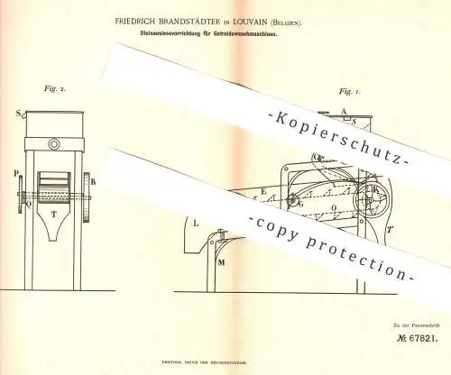 original Patent - Friedrich Brandstädter , Louvain , Belgien , 1891 , Steinauslese für Getreide - Waschmaschine | Mühle