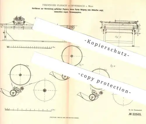 original Patent - Ferdinand Flinsch , Offenbach / Main , 1882 , Herst. v. gefärbtem Papier | Chromopapier | Papierfabrik