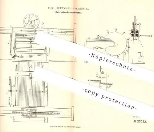 original Patent - Chr. Hartwigsen , Flensburg 1882 , Korkstreifen - Schneidemaschine | Kork - Holz | Korkholz | Tischler