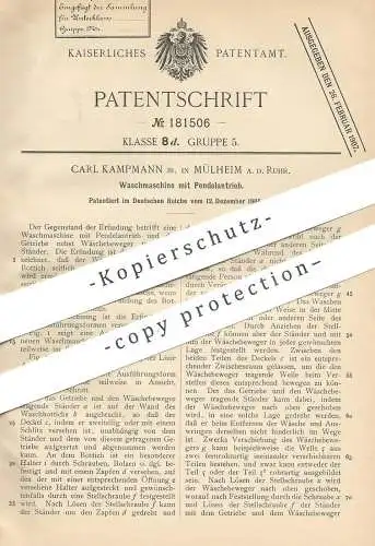 original Patent - Carl Kampmann , Mülheim / Ruhr , 1905 , Waschmaschine mit Pendelantrieb | Waschmaschinen | Wäsche !!