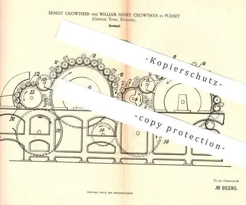 original Patent - Ernest & William Henry Crowther , Pudsey , York , England , 1895 , Krempel | Spinnmaschine , Spinnrad