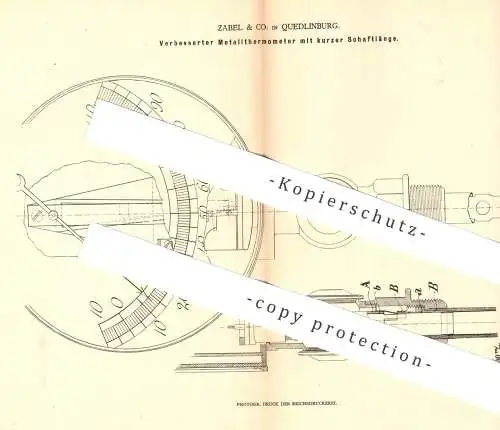 original Patent - Zabel & Co. , Quedlinburg , 1878 , Metallthermometer mit kurzer Schaftlänge | Thermometer | Pyrometer