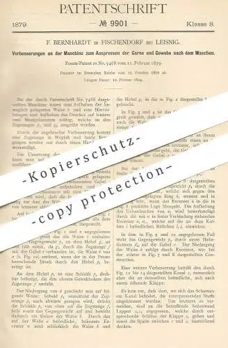 original Patent - F. Bernhardt , Fischendorf / Leisnig , 1879 , Schleuder für Garn u. Gewebe nach dem Waschen | Presse !