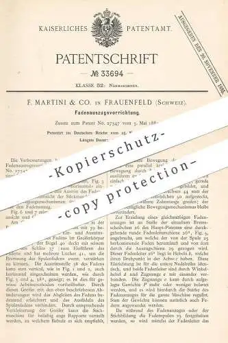 original Patent - F. Martini & Co. , Frauenfeld / Schweiz , 1884 , Fadenauszugsvorrichtung | Nähmaschine , Schneider !!