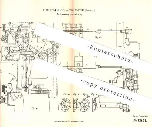 original Patent - F. Martini & Co. , Frauenfeld / Schweiz , 1884 , Fadenauszugsvorrichtung | Nähmaschine , Schneider !!