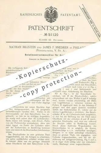 original Patent - Nathan Billstein , James F. Snediker , Philadelphia Pennsylvania USA , 1889 , Druckmaschine für Karten