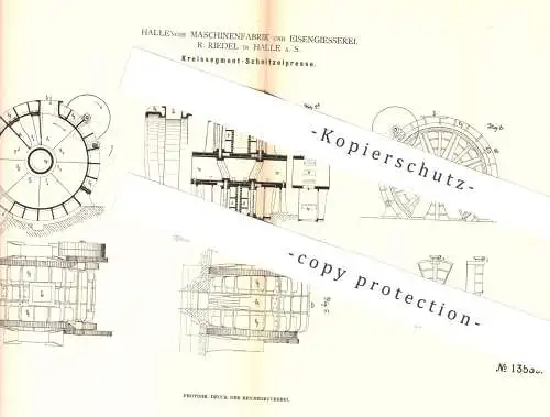 original Patent - Halle'sche Maschinenfabrik & Eisengießerei R. Riedel , Halle / Saale , Kreissegment - Schnitzelpresse