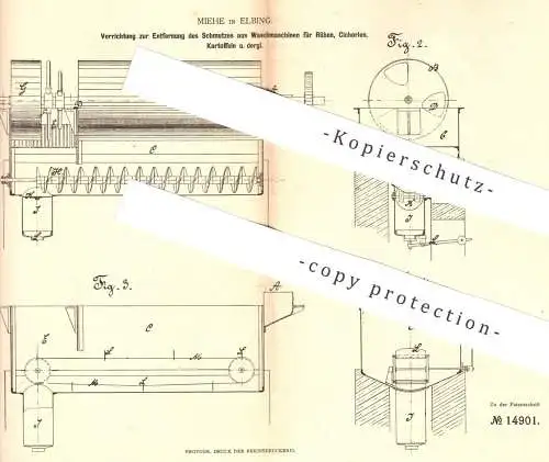 original Patent - Miehe , Elbing , 1880 , Reinigen der Waschmaschinen für Rüben , Kartoffeln | Zucker , Zuckerfabrik !