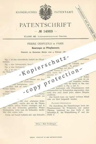 original Patent - Pierre Despujols , Paris , Frankreich , 1881 , Pfropfmesser | Messer für Weinstock | Wein | Pfropfen !