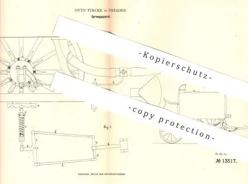 original Patent - Otto Türcke , Dresden 1880 , Sprengapparat | Sprengwagen | Wasser sprengen | Streuwagen , Winterdienst