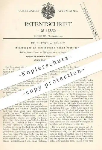 original Patent - Fr. Butzke , Berlin , 1880 , Bengen'schen Ventilhahn | Wasserhahn | WC , Spülung , Toilette | Ventil