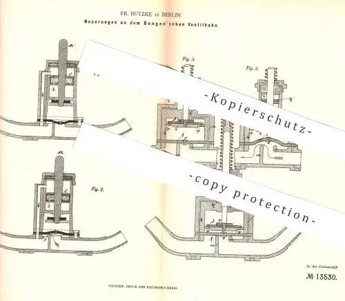 original Patent - Fr. Butzke , Berlin , 1880 , Bengen'schen Ventilhahn | Wasserhahn | WC , Spülung , Toilette | Ventil