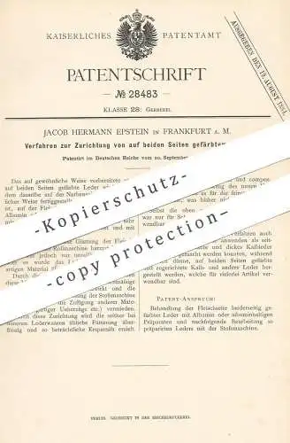 original Patent - Jacob Hermann Epstein , Frankfurt / Main  1883 , auf beiden Seiten gefärbtes Leder | Gerber , Gerberei