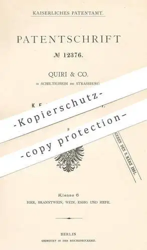 original Patent - Quiri & Co. , Schiltigheim / Strassburg , 1880 , Keimapparat | Malz , Maische , Bier , Brauerei , Keim