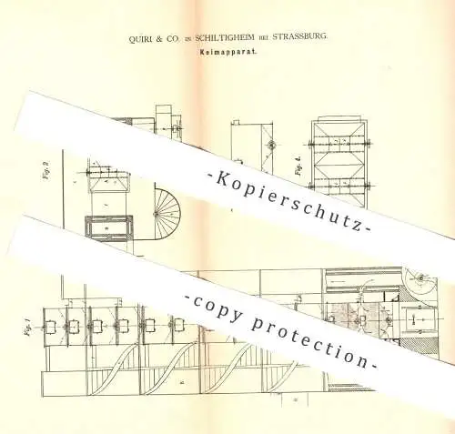 original Patent - Quiri & Co. , Schiltigheim / Strassburg , 1880 , Keimapparat | Malz , Maische , Bier , Brauerei , Keim