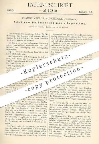 original Patent - Claude Varlot , Grenoble , Frankreich , 1880 , Schnürösen für Schuhe | Ösen , Schuhwerk , Schuster !!