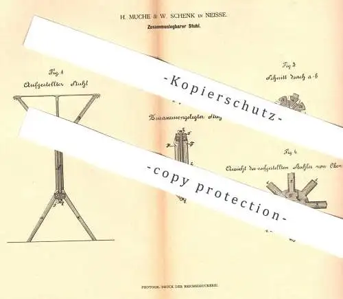 original Patent - H. Muche & W. Schenk , Neisse , 1880 , Zusammenlegbarer Stuhl | Stühle , Hocker , Schemel , Tischler