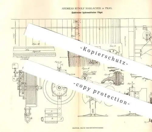 original Patent - Andreas Rudolf Harlacher , Prag , 1879 , Elektrischer hydrometischer Flügel | Wasserdruck !!