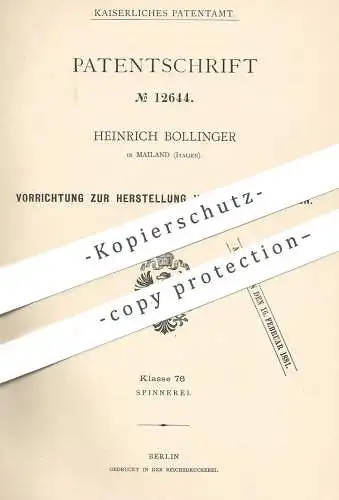 original Patent - Heinrich Bollinger , Mailand , Italien , 1880 , Herst. von Asbest - Dichtungsring | Dichtung !!