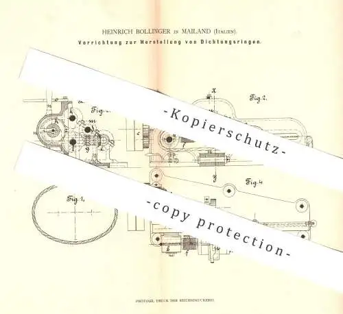 original Patent - Heinrich Bollinger , Mailand , Italien , 1880 , Herst. von Asbest - Dichtungsring | Dichtung !!