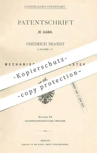 original Patent - Friedrich Brandt , Plauen i. V. , 1878 , Mechanisches Kopfpolster | Bett , Krankenbett , Kopfkissen !