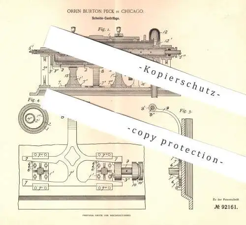 original Patent - Orrin Burton Peck , Chicago , USA , 1895 , Scheide - Zentrifuge | Erz , Erze | Zentrifugen !!