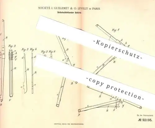 original Patent - Société J. Guillemet & O. Levilly , Paris , Frankreich  1896 , Selbstschließender Schirm | Regenschirm