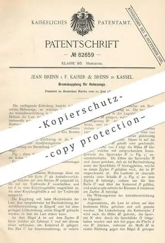 original Patent - Jean Brenn | Kaiser & Brenn , Kassel , 1894 , Bremskupplung für Hebezeug | Bremse , Kupplung , Seilzug