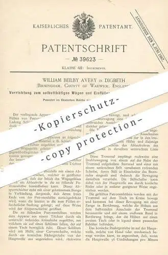 original Patent - William Beilby Avery , Digbeth , Birmingham Warwick England , 1886 , Patronen mit Schießpulver füllen