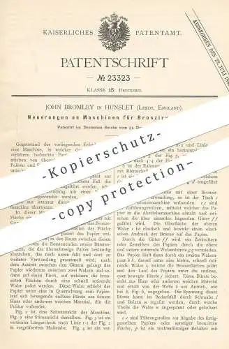 original Patent - John Bromley , Hunslet , Leeds , England  1882 , Maschinen für Bronzierverfahren | Bronze , Bronzieren