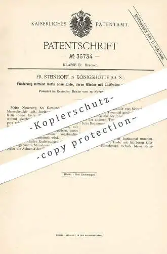 original Patent - Fr. Steinhoff , Königshütte / Schlesien , 1885 , Förderung mittels Kette | Bergbau , Bergwerk !!!