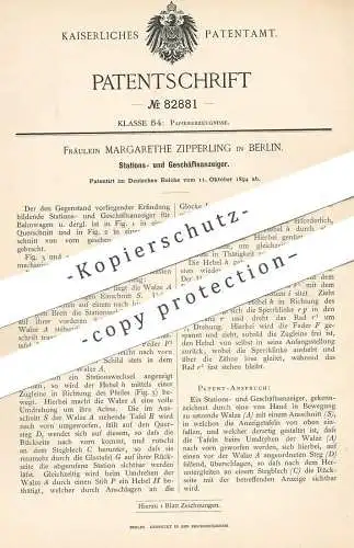 original Patent - Margarethe Zipperling , Berlin , 1894 , Anzeigetafel für Bahn , Eisenbahn , Straßenbahn | Reklame !!!