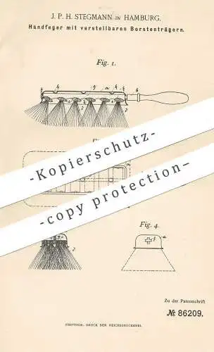 original Patent - J. P. H. Stegmann , Hamburg , 1895 , Handfeger mit stellbarem Borstenträger | Bürste , Besen , Borsten