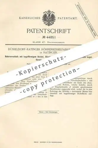 original Patent - Düsseldorf Ratinger Röhrenkesselfabrik Dürr & Co. , Ratingen , 1888 , Rohrverschluss | Kessel !!!