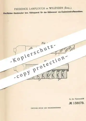 original Patent - Frederick Lamplough , Willesden , England , 1902 , Kondensator bzw. Kühler für Motor | Gasmotor !!!