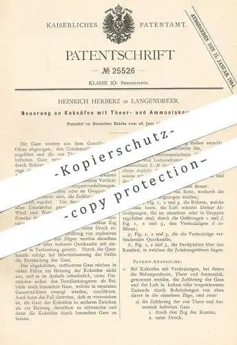 original Patent - Heinrich Herberz , Langendreer , 1883 , Koksofen mit Teer- u. Ammoniakgewinnung | Koks , Ofen , Kohle