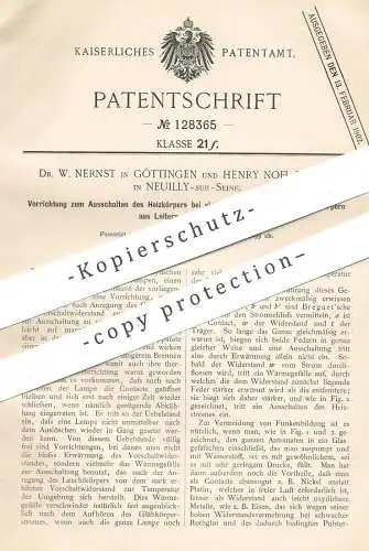 original Patent - Dr. W. Nernst , Göttingen , Henry Noel Potter , Neuilly Sur Seine , 1899 , Heizkörper bei Glühlampe !!