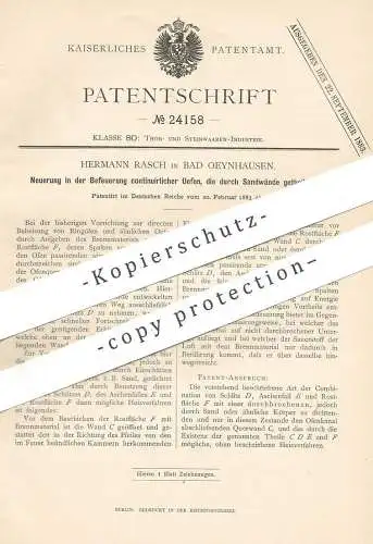 original Patent - Hermann Rasch , Bad Oeynhausen , 1883 , Befeuerung kontinuierlicher Öfen | Ofen , Tonofen , Feuerung