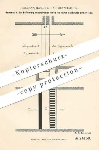 original Patent - Hermann Rasch , Bad Oeynhausen , 1883 , Befeuerung kontinuierlicher Öfen | Ofen , Tonofen , Feuerung